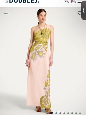 La DoubleJ Roy Dress Silk Twill One Shoulder Maxi NWT Small Pink Print